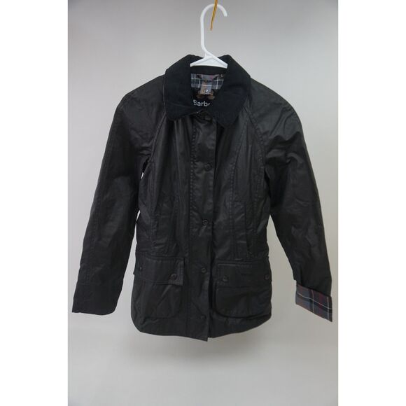 Barbour Women's Black Beadnell Water Resistant Waxed Cotton Wax Jacket Size 2 US - Picture 3 of 7